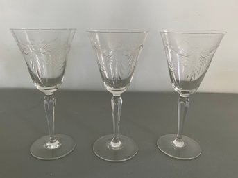 Crystal Etched Wine Glasses - 3 Piece Lot