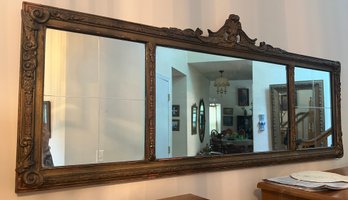 Antique Three Panel Gold Wood Framed Ornate Mirror