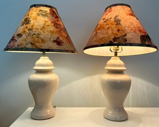 Ceramic Lamps With Floral Shades Set Of 2