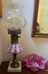 Fenton Style Hurricane Lamp And Candy Dish