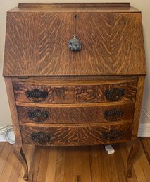 Antique Three Drawer Writers Desk With Key