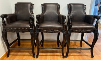 Leather Upholstered Bar Stools - 3 Pieces