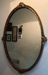 Antique Oval Wood Frame Gold Gilded Mirror