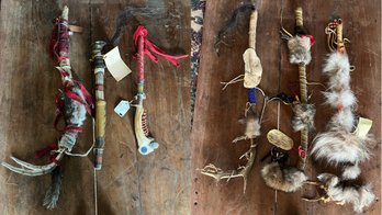 Native American Chief Staffs, Dancing Sticks, Medicine Club Assorted Lot Of 6 Pieces