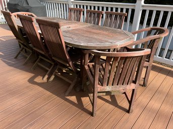 Teak Oval Table With 9 Teak Chairs