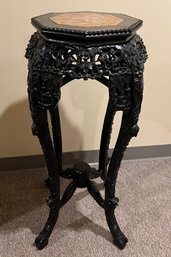 Chinese Carved Stone Inlay Wood Plant Stand Table