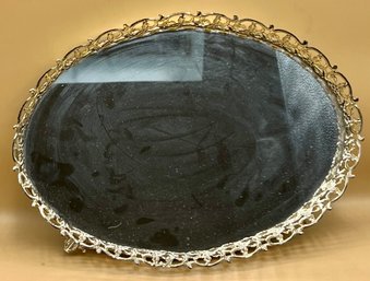 Brass Ormolu Oval Mirrored Dresser Vanity Tray