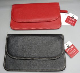 Mundi Wallets, Red & Black Genuine Leather  - Set Of 2 - New
