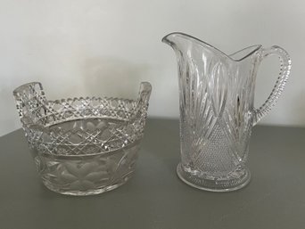 Crystal Cut Polish Basket & Bryce Higbee Glass Stars & Fans Pitcher - 2 Piece Lot