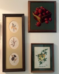 Cross Stitch & Needlepoint Framed Lot- 3 Pieces