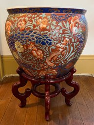 Hand Painted Oriental Vase With Stand (stamped)