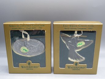 Waterford Crystal Ornaments In Original Box - Jingle Bells & Angel 1997 - Lot Of 2