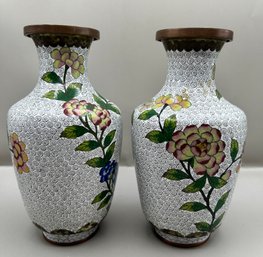 Brass And Enamel Cloisonne Vase, 2 Piece Lot