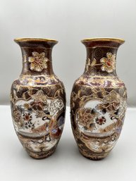 Japanese Satsuma Hand Painted Vases, 2 Piece Lot