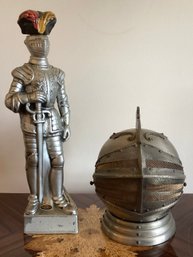 Ballantines Knight In Armor Decanter & Medieval Knights Helmet Bar Caddy - 2 Pieces