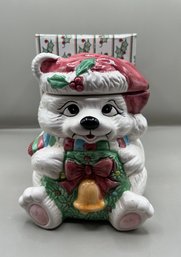 Holiday Collection Christmas Bear Cookie Jar In Box