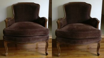 Bergere Chocolate Fabric Armchairs - 2 Pieces