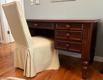 Ballard Designs 3 Drawer Desk & Ballard Designs Armless Chair With Slipcover