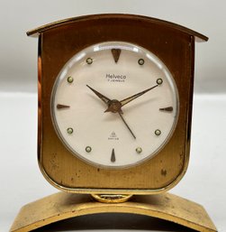 Helveco 7 Jewel Brass Desk Desk Clock, Swiss Made