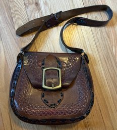 Leather Tooled Brown Shoulder Bag