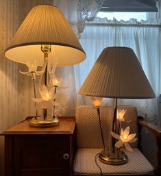 Pair Of Lily Flower Table Lamps - 2 Piece Lot