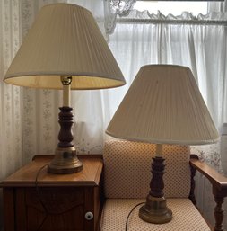 Wood And Brass Candlestick Table Lamps - 2 Piece Lot