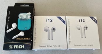 Z Tech Wireless Earbuds & True Wireless Stereo I12 Earbuds - 3 Pieces