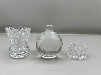 Glass Toothpick Holder, Glass Ornament & Small Glass Dish - 3 Pieces