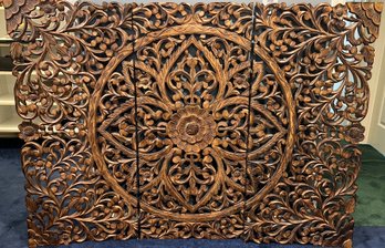 Intricate Carved Wood Tri Panel Wall Hangings- 3 Pieces