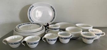 Corelle And Pyrex Old Town Blue  Dinnerware - 56 Pieces