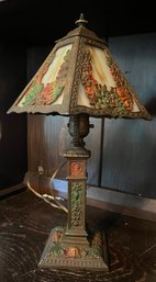 Antique Art Nouveau Slag Glass Boudoir Lamp