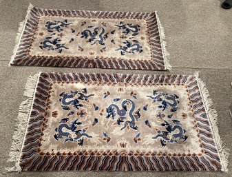 Vintage Chinese Dragon Hand Knotted Rugs - 2 Pieces