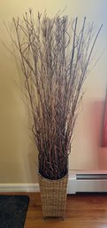 Dried Birch Branches In Rattan Vase