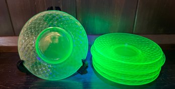 Uranium Glass Saucers- 6 Pieces