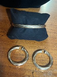 14k Hoop Earrings 9.6g & 14K Bangle Bracelet 18.8g Set - 3 Piece Lot