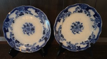 International Pottery Co Trenton Flow Blue Floral Scalloped Plates- 2 Pieces