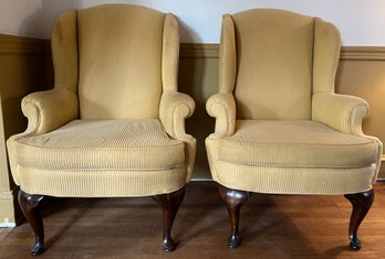 Queen Anne Style High Back Armchairs - 2 Pieces