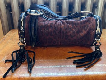 B Makowsky Animal Print Barrel Crossbody Bag