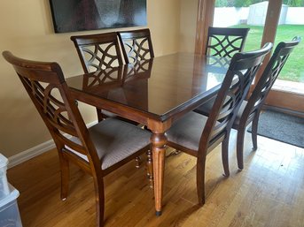 Glass Top Dining Room Table With 6 Upholstered Chairs