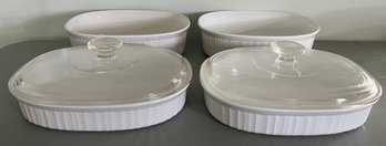 Corning-ware White French Casserole Dishes With Lids - 6 Piece Lot