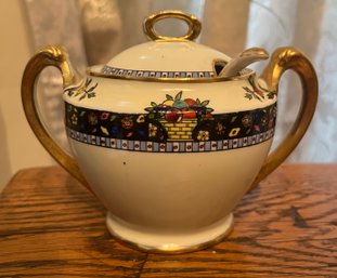 Noritake Hand Painted Lidded Sugar Bowl With Spoon