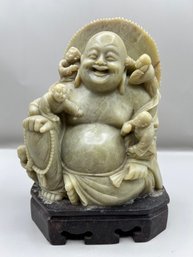 Hand Carved Soapstone Laughing Buddha Sculpture