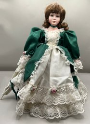 Victorian Porcelain Doll With Umbrella & Stand 16'