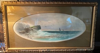 Chandler Signed Framed Drawing Of Cliffs & The Sea