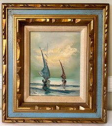 Framed Oil On Canvas, Sailboats,  Unsigned