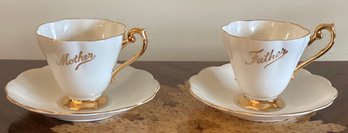 Royal Standard Bone China Mother & Father Tea Cups With Saucers - 4 Pieces