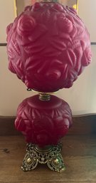 Fenton Red Satin Glass Hurricane Lamp