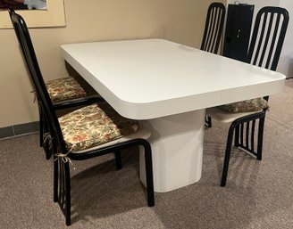 MCM White Laminated Dining Room Table With Chairs - 5 Pieces