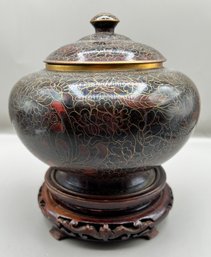 Cloisonn Enameled Ginger Jar With Stand