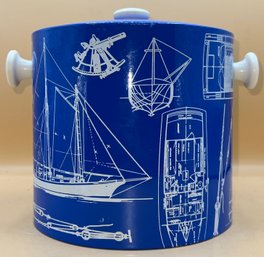 Vinyl Ice Bucket Sailing MCM Sail Boats Nautical Blue Print